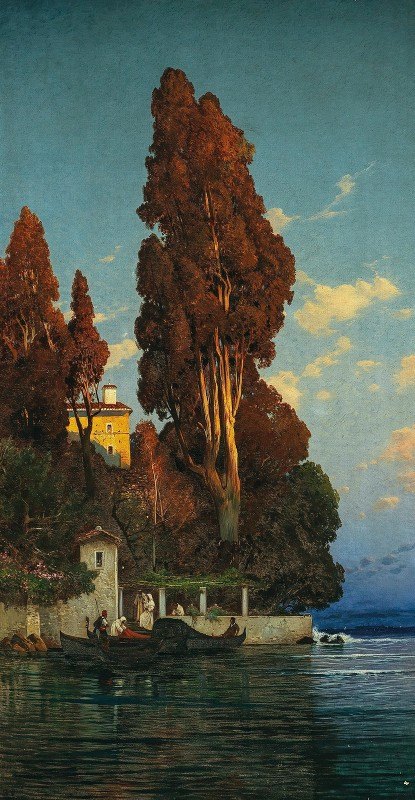意大利湖泊`An Italian lake by Hermann David Salomon Corrodi