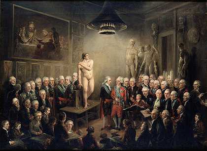 古斯塔夫三世让我们参观皇家艺术学院`Gustav IIIs visit to the Royal Academy of Arts (1782) by Elias Martin