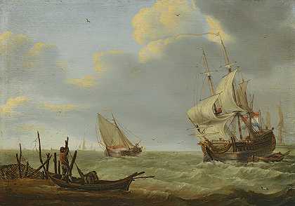 微风中的船只`Vessels In A Breeze by Jan Claesz. Rietschoof