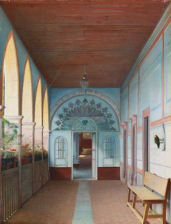 瓜纳华托梅拉多矿之家走廊`Corredor De La Casa De La Mina De Mellado En Guanajuato (1863) by Eugenio Landesio