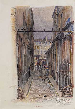 鸟儿街，儿童红市场，晚上。第三区`Rue des Oiseaux, Marché des Enfants~Rouges, le soir. 3ème arrondissement (1907~1908) by Frédéric Houbron