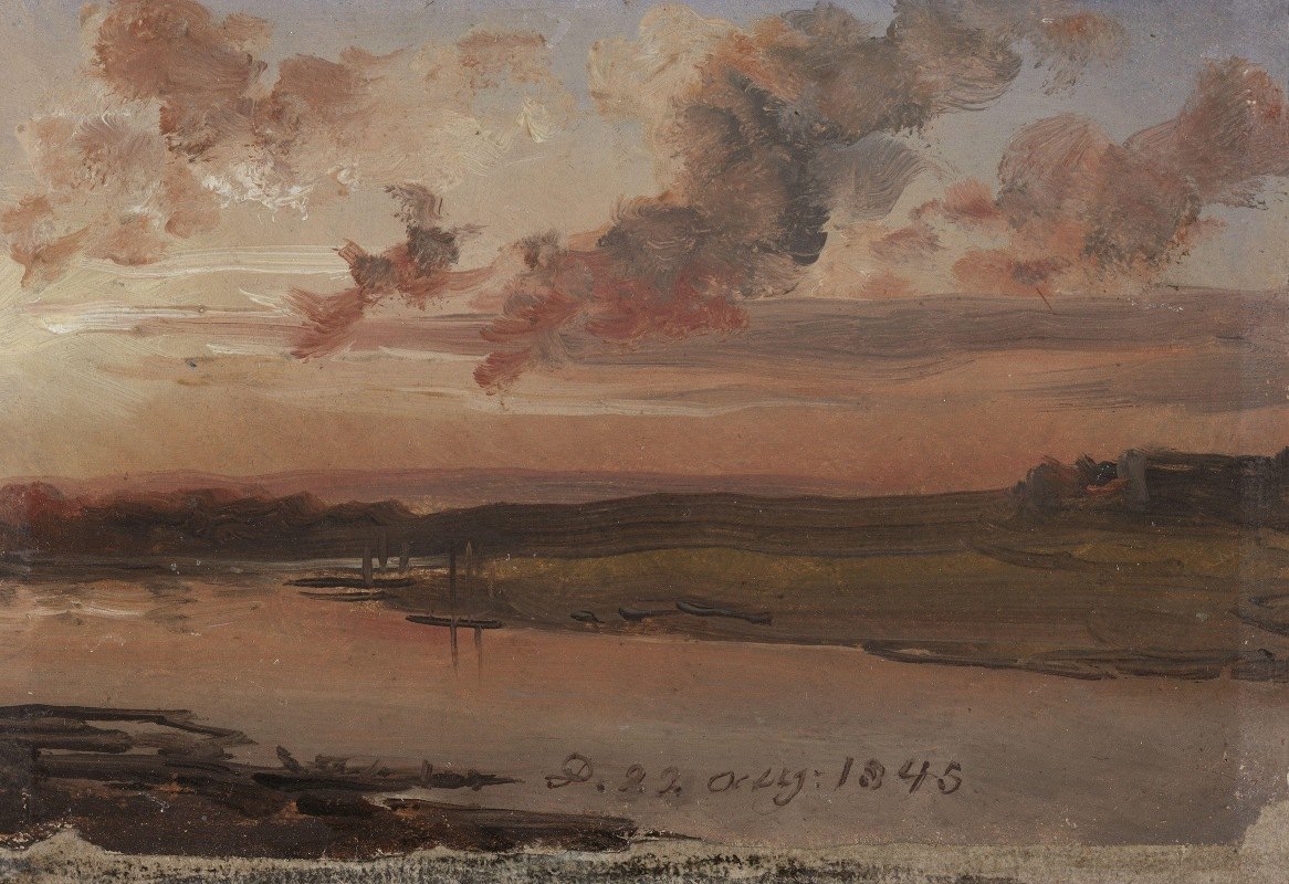 傍晚的易北河`The Elbe in the Evening (1845) by Johan Christian Dahl