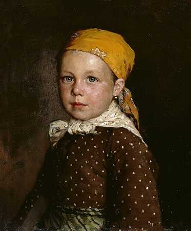 一个小女孩的肖像`Portrait of a little girl (1880) by Jahn Ekenaes