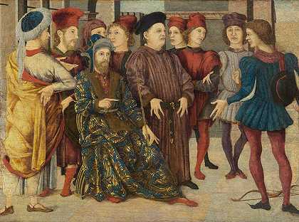审判现场，来自卡松小组，向父亲开枪尸体`Scene of Judgement, from a cassone panel, Shooting at Fathers Corpse (circa 1462) by Marco Zoppo