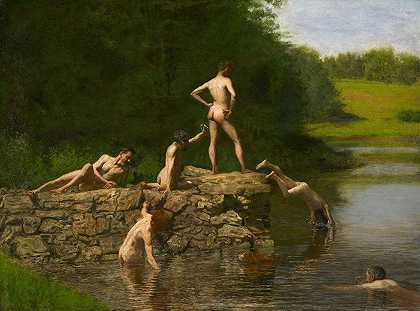 游泳`Swimming (1885) by Thomas Eakins