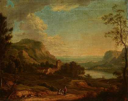 具有流派场景的风景画`Landscape with a Genre Scene by Johann Christian Vollerdt