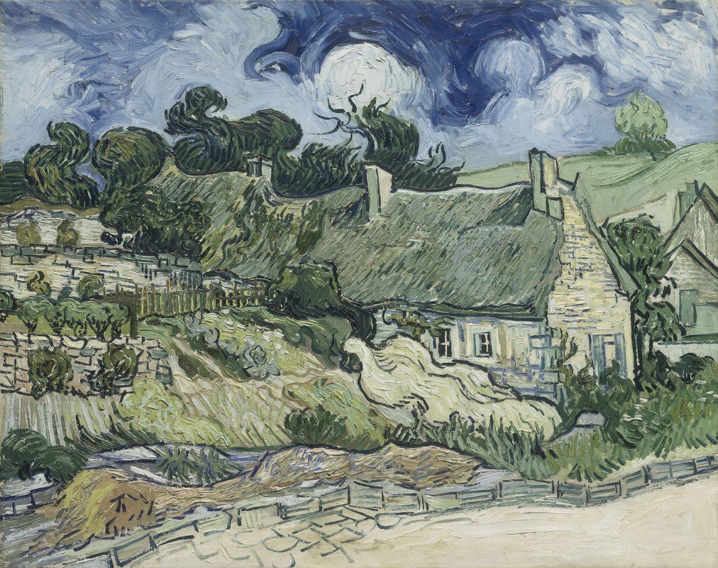 科德维尔的茅草屋`Thatched Cottages at Cordeville (1890) by Vincent van Gogh