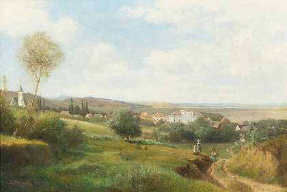 泽斯马尔·沃尔夫在图林附近经过的景象`View of Zeiselmauer~Wolfpassing near Tulln by Ludwig Halauska