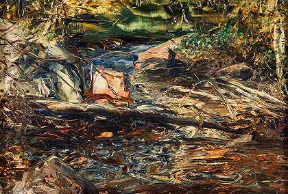 溪流景观`Landscape with Stream (1884) by Ernst Josephson
