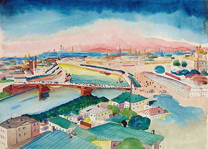 莫斯科风景`Blick auf Moskau (1915) by Wassily Kandinsky