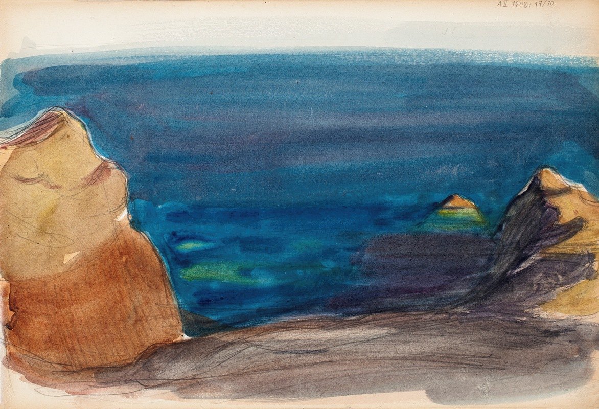 海岸景观，草稿`Rantamaisema, luonnos (1900 ~ 1905) by Magnus Enckell
