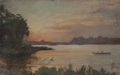 芬兰的风景`Landscape in Finland (1875) by Jan Ciągliński