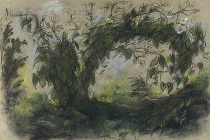 牵牛花拱门，研究一篮花`Arch of Morning Glories, Study for A Basket of Flowers (1848–49) by Eugène Delacroix