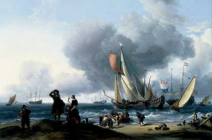 登上游艇的荷兰人`Dutchman Embarking onto a Yacht (1670~1679) by Ludolf Backhuysen