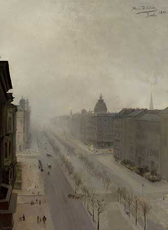 柏林林登街`Unter den Linden Street in Berlin (1890) by Anna Bilińska-Bohdanowiczowa