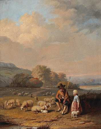 牧羊人和孩子`A Shepherd and Child by Henri Pratere