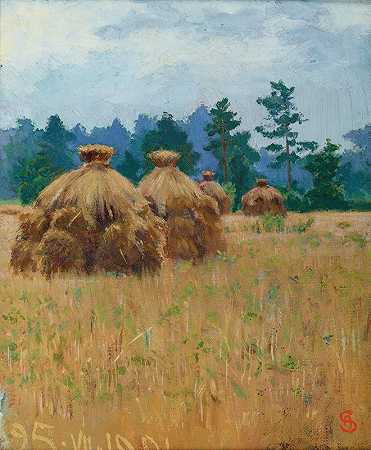 Volhynian玉米堆`Volhynian Stacks of Corn (1901) by Ambroży Sabatowski