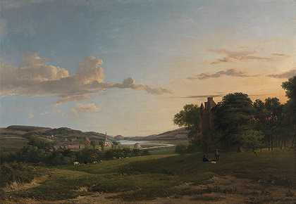 远处可以看到塞斯福德和洛克斯伯勒郡卡弗顿村`A View of Cessford and the Village of Caverton, Roxboroughshire in the Distance by Patrick Nasmyth