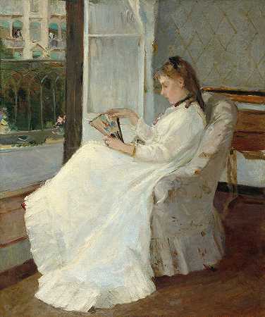 艺术家她姐姐在窗前`The Artists Sister at a Window (1869) by Berthe Morisot