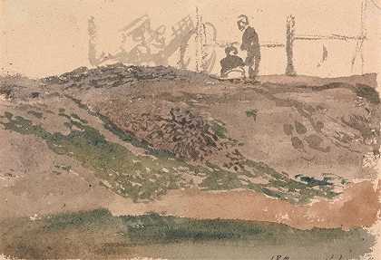 河岸上的人物，肯辛顿砾石坑`Figures on a Bank, Kensington Gravel Pits (1812) by John Linnell