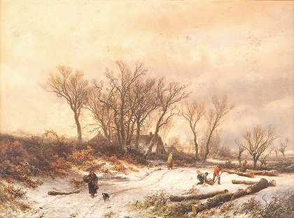 冬季景观`Winter landscape (1869) by Pieter Lodewijk Kluyver