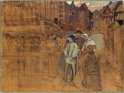 16世纪安特卫普的射箭盛宴`Archery Feast in Antwerp in the 16th Century by Jan August Hendrik Leys