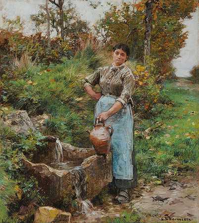 拉方丹`A la fontaine (1885) by Léon Augustin Lhermitte