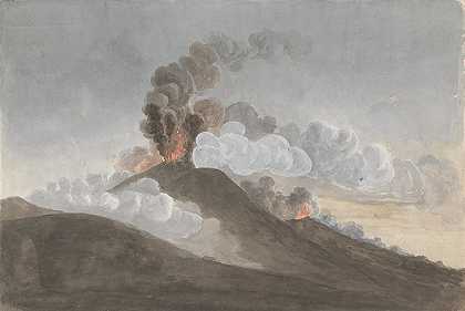 维苏威火山正在喷发。`Vesuvius in Eruption. by Isaac Weld
