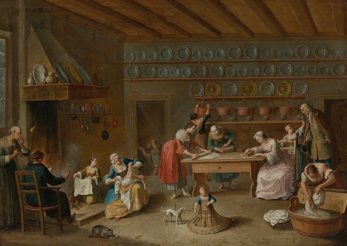 厨房屋内`Interior Of A Kitchen (18th Century) by Master Of The Ridotto