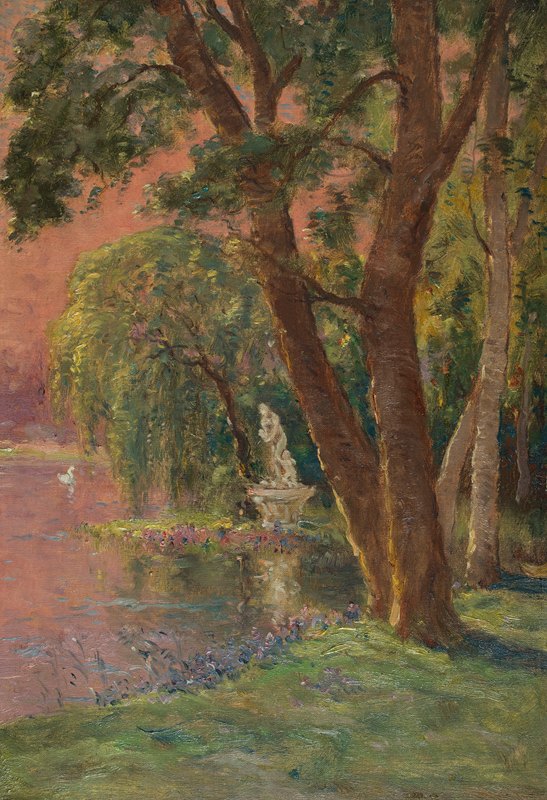 湖爱-日出-维纳斯和丘比特雕像`Le lac damour – le lever du soleil – la statue de Vénus et Cupidon (1918) by Marie- Joseph-Leon Clavel ( Iwill)