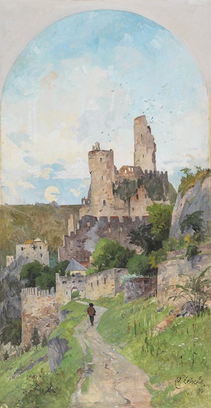 杜恩斯坦废墟景观`Blick auf die Ruine Dürnstein (1893) by Eduard Zetsche