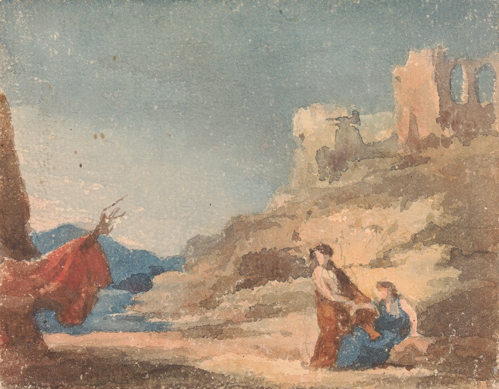 山上废墟中的人物`Figures Among Ruins on Hill by Thomas Sully
