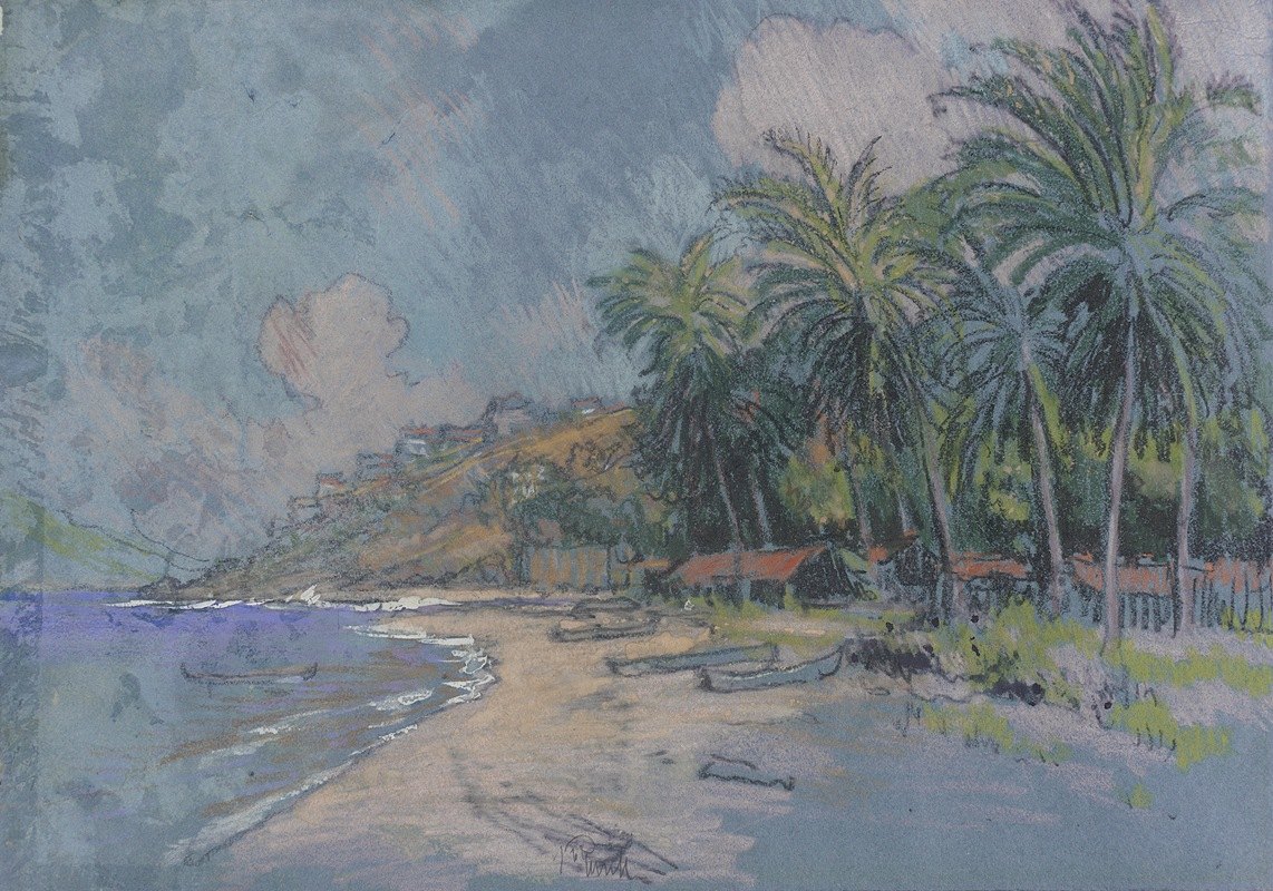 阿卡普尔科海滩`Beach, Acapulco (circa 1912) by Joseph Pennell
