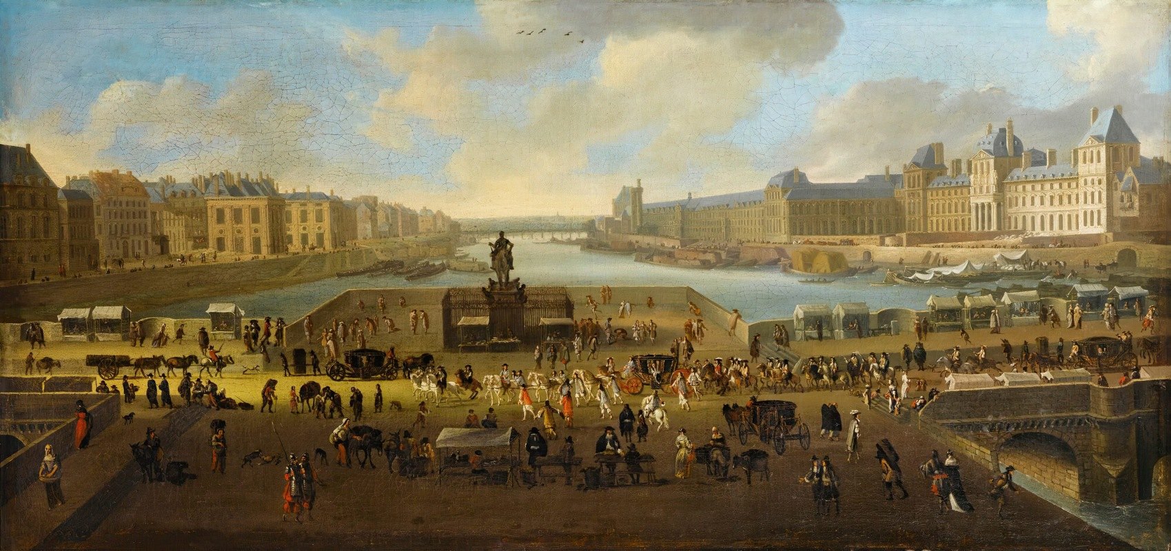 巴黎诺伊夫桥皇家巡游景观`Paris; A View Of The Pont Neuf With Royal Parade by Jean Baptiste Martin