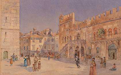 科珀的主要广场和总督府`The main square of Koper with the Praetorian Palace by Rudolf Bernt