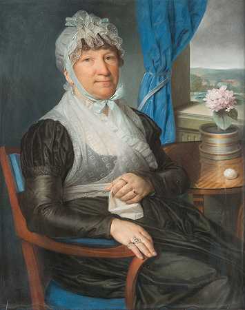 在窗口做针线活的女士`Lady With Needlework At A Window (1808) by Daniel Caffe