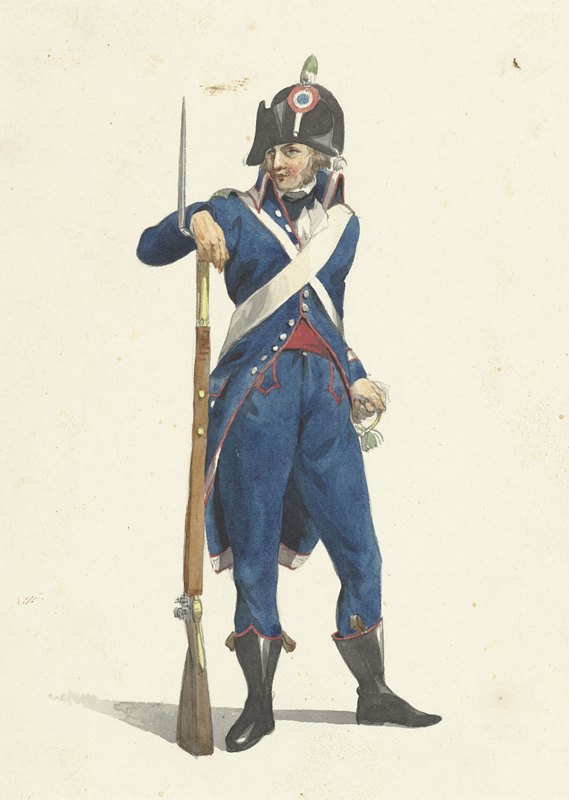 鹿特丹公民武装部队成员，手持步枪`Member of the Rotterdam armed citizen force with a rifle (1758 ~ 1805) by Dirk Langendijk