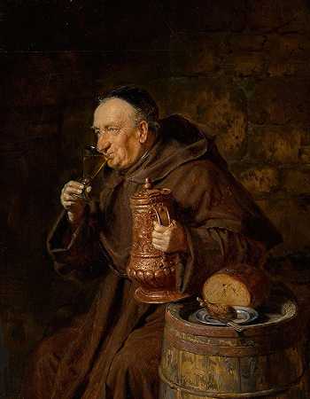 僧侣饮酒`Monk drinking (1908) by Eduard von Grützner