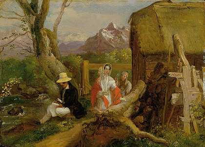 风景中的画家和步行者（田园诗）`Der Maler und Spaziergänger in der Landschaft (Idyll) (1830~1834) by Franz Krammer