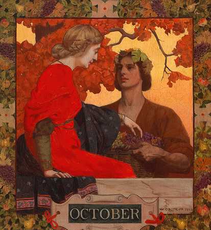 10月（哈珀杂志封面插图）`October (cover illustration for Harpers Magazine) (1903) by William Clarke Rice