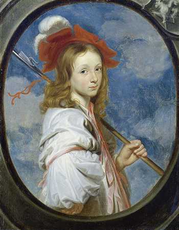 一个打扮成牧羊女的女孩的肖像`Portrait of a Girl Dressed as a Shepherdess (1665) by German Master Second Half Of The 17th Century
