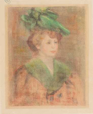 戴绿色帽子的女士（迪特尔小姐）`Lady With Green Hat (Mlle. Dieterle) by Pierre-Auguste Renoir