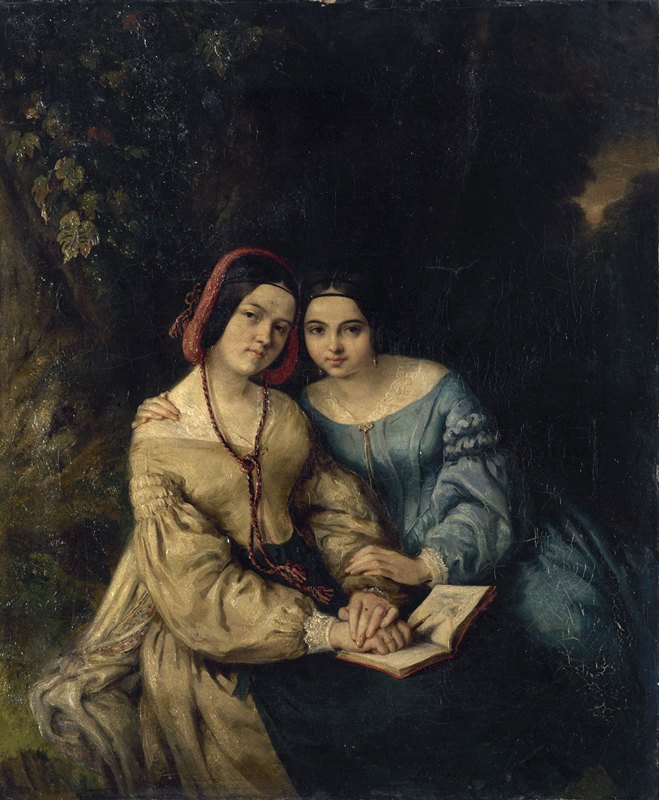 肖像赫洛伊斯和阿纳斯·科林。`Portraits dHéloïse et Anaïs Colin, par elles~mêmes. (1836) by Adèle-Anaïs Colin