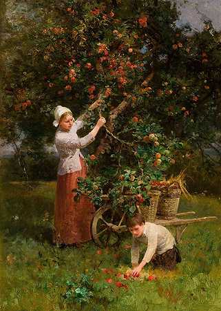 在法国埃库恩的果园里`In the Orchard, Écouen, France by Henry George Todd