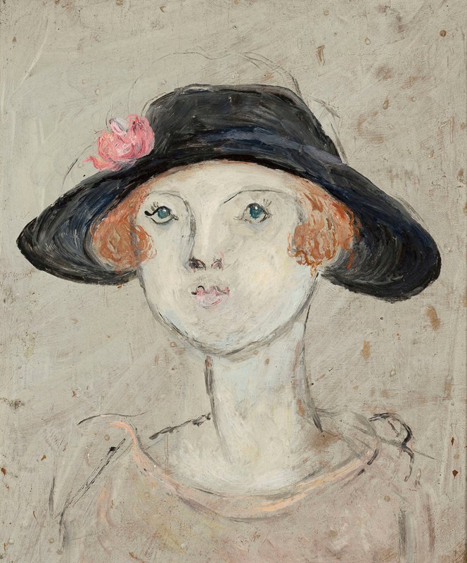 戴着黑帽子的女人的头`Głowa kobiety w czarnym kapeluszu (1925) by Tadeusz Makowski