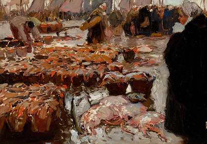 鱼市`Fish Market (1903) by Hans Von Bartels