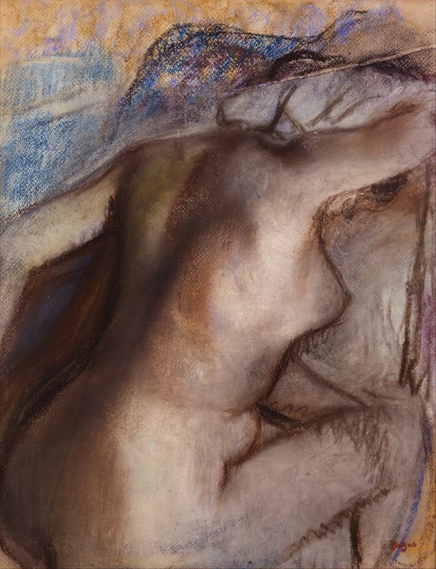 洗完澡后，女人擦干身上的水`After the bath, woman drying herself (1884~1886) by Edgar Degas