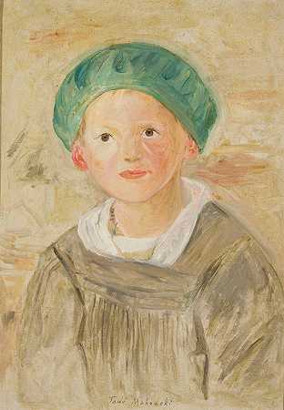 戴绿色帽子的男孩`Boy in a green cap (1923) by Tadeusz Makowski