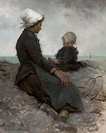 在海边`At the seaside (1886) by Anna Bilińska-Bohdanowiczowa