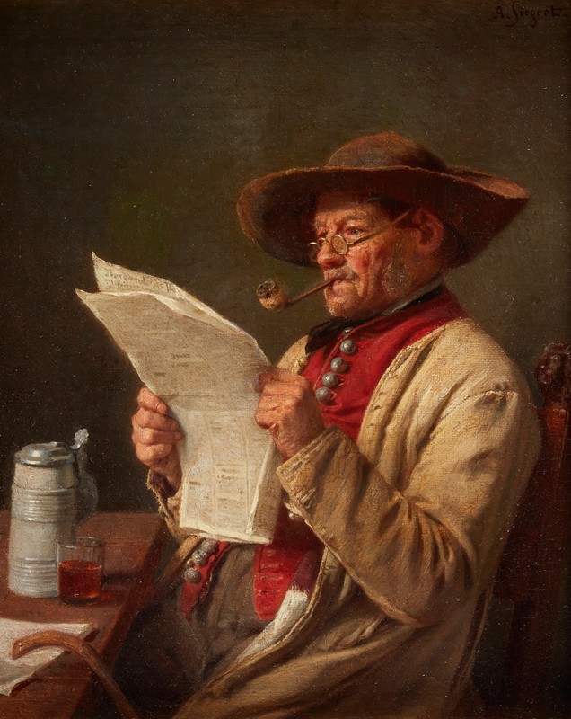 看新闻的人`Man Reading the News by August Friedrich Siegert